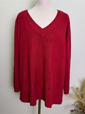 Cable & Gauge‎ Red V-Neck Sweater Women's Size 2X NEW